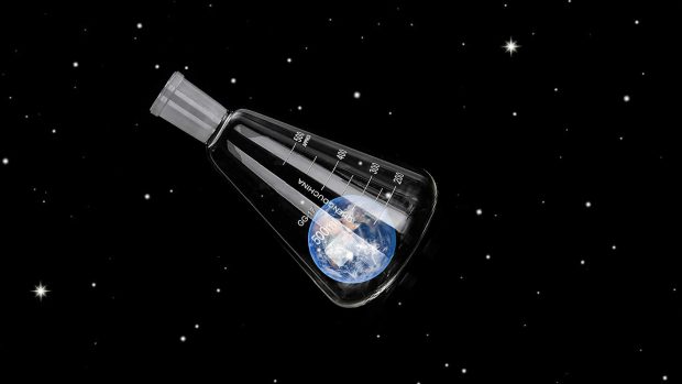 An image of the earth inside a conical test tube